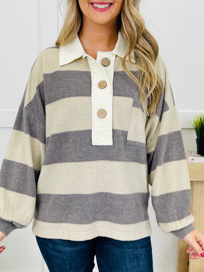 Buttoned Up Beauty Sweater In Charcoal