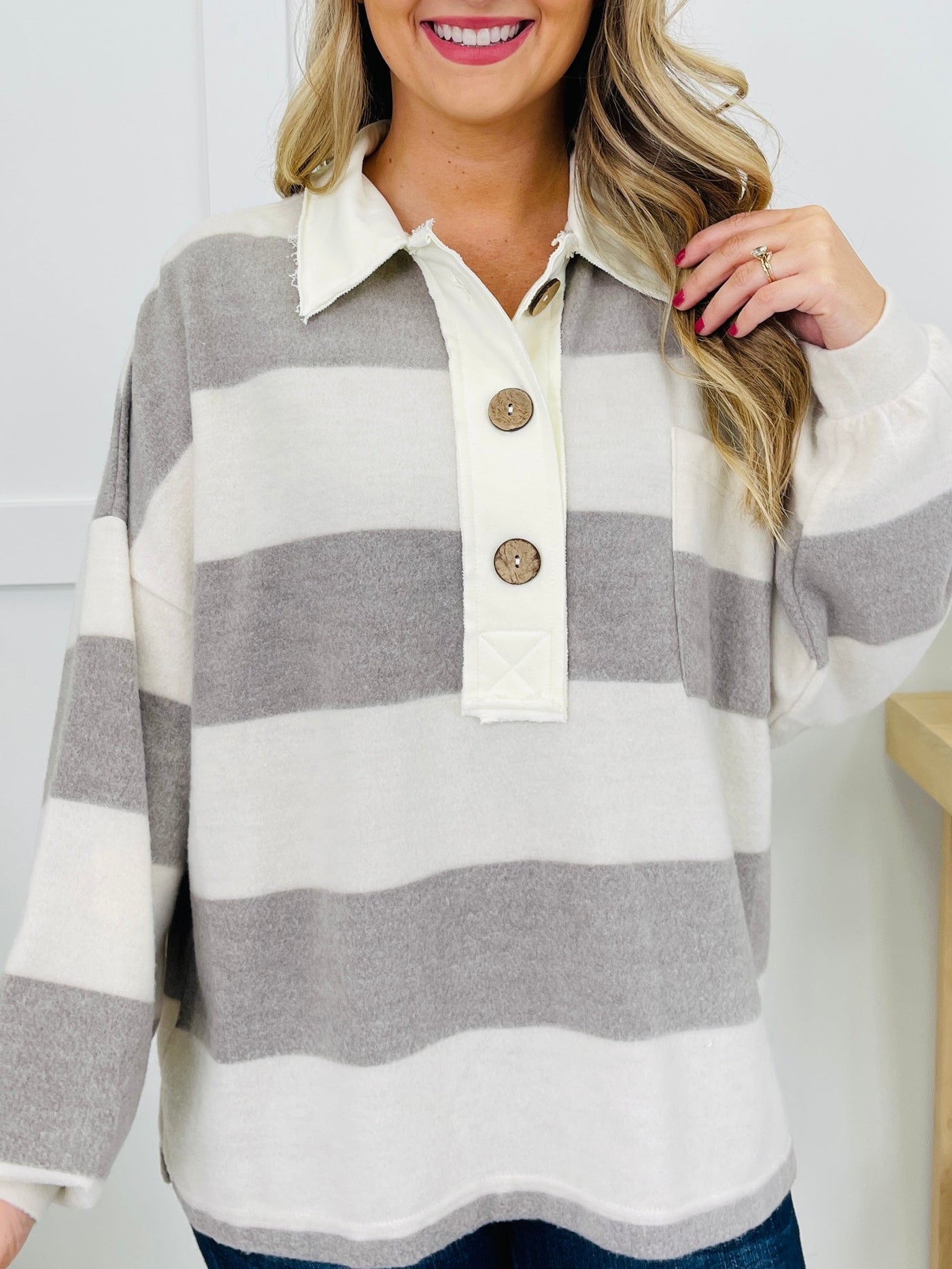 Buttoned Up Beauty Sweater In Taupe