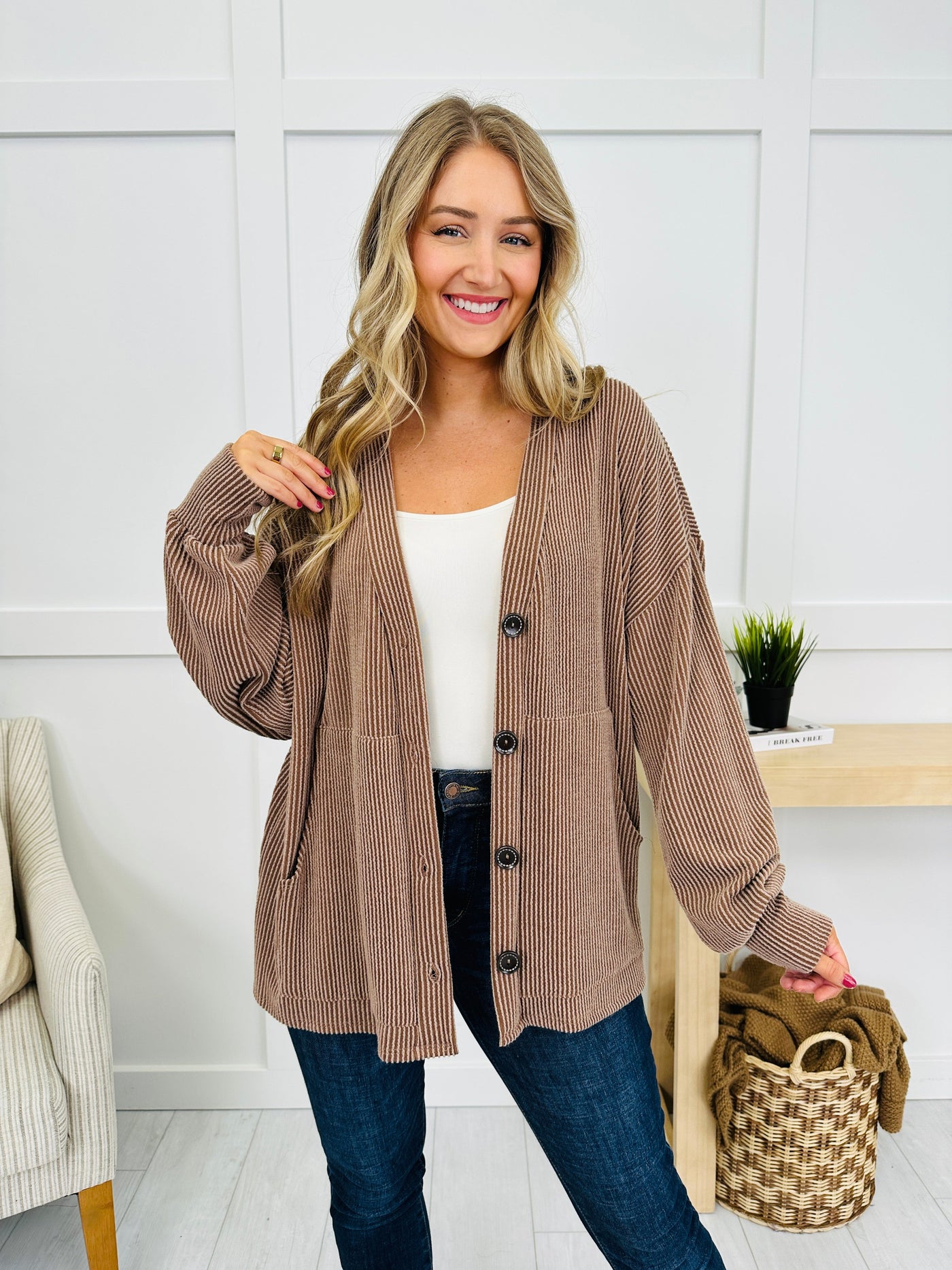 Between the Buttons Cardigan In Chestnut