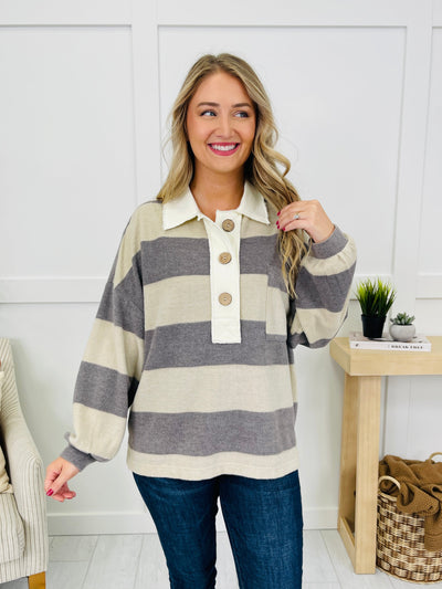 Buttoned Up Beauty Sweater In Charcoal