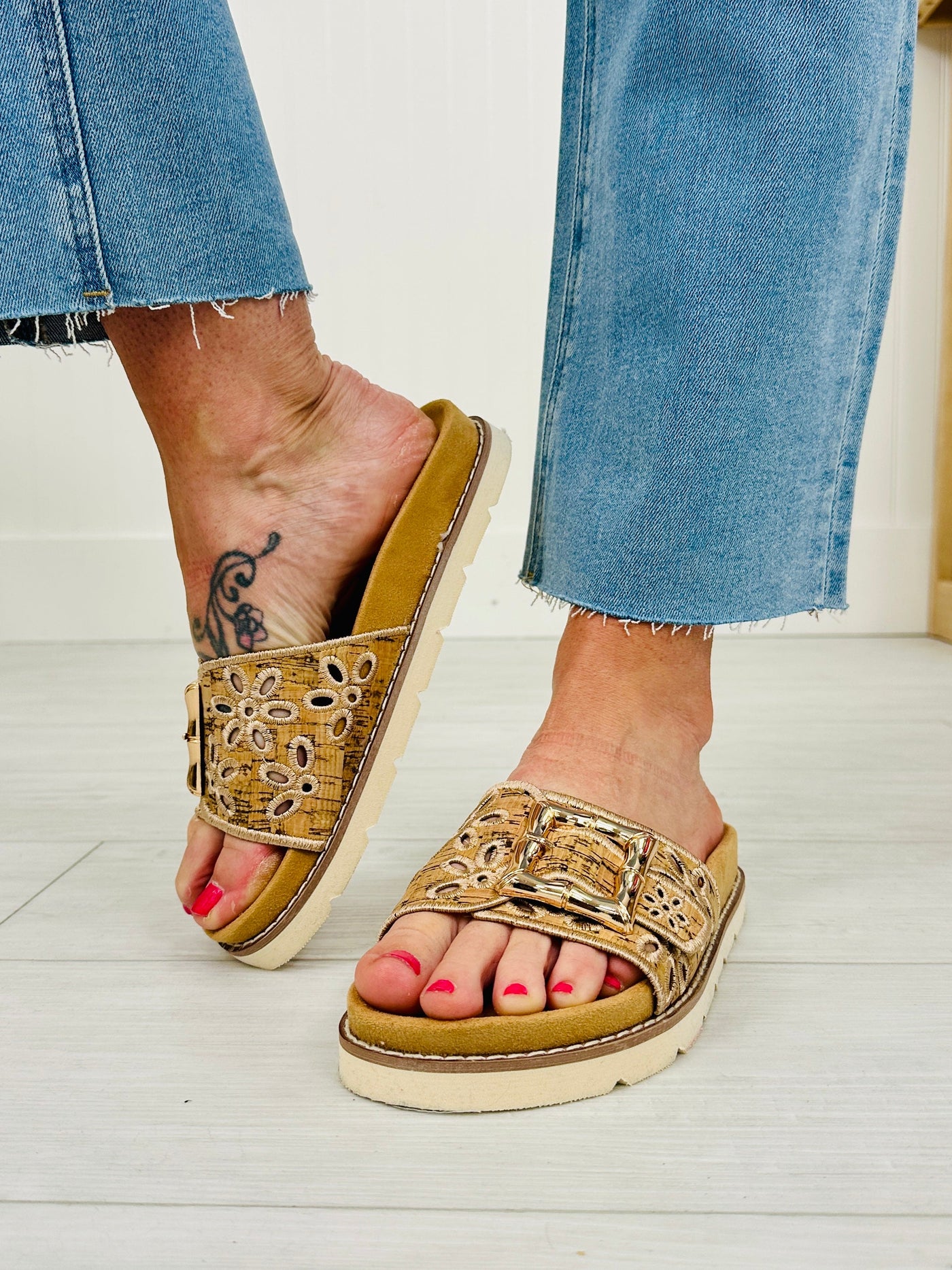 Blossom Buckle Sandals in Cork