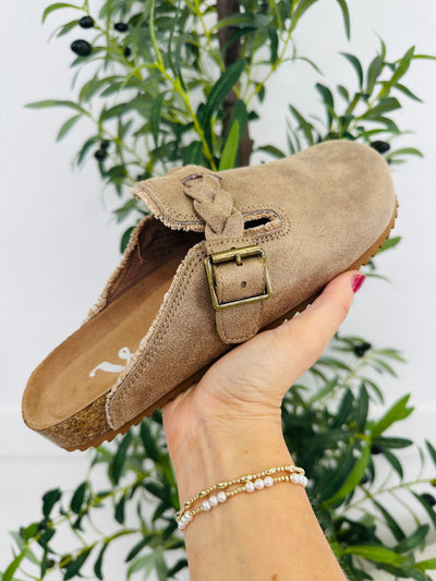 Buckle Blissed Clogs in Beige