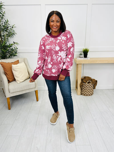 Blossoms In The Breeze Pullover in Burgundy