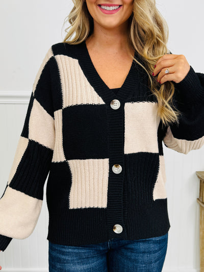 Break The Pattern Cardigan in Oatmeal/Black