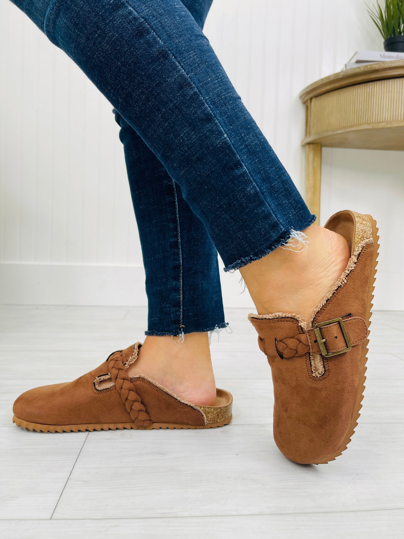Buckle Blissed Clogs in Tan