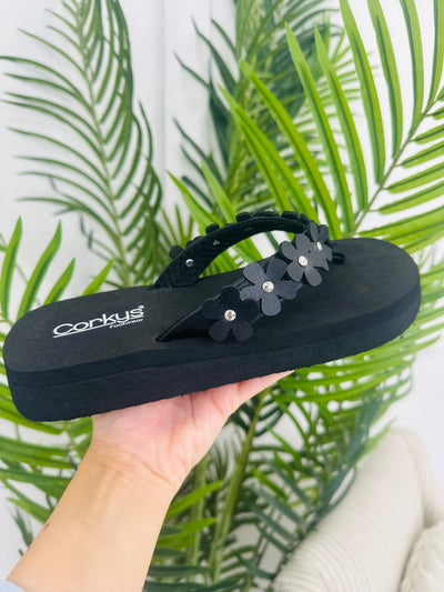 Blooming Comfort Flip Flops in Black