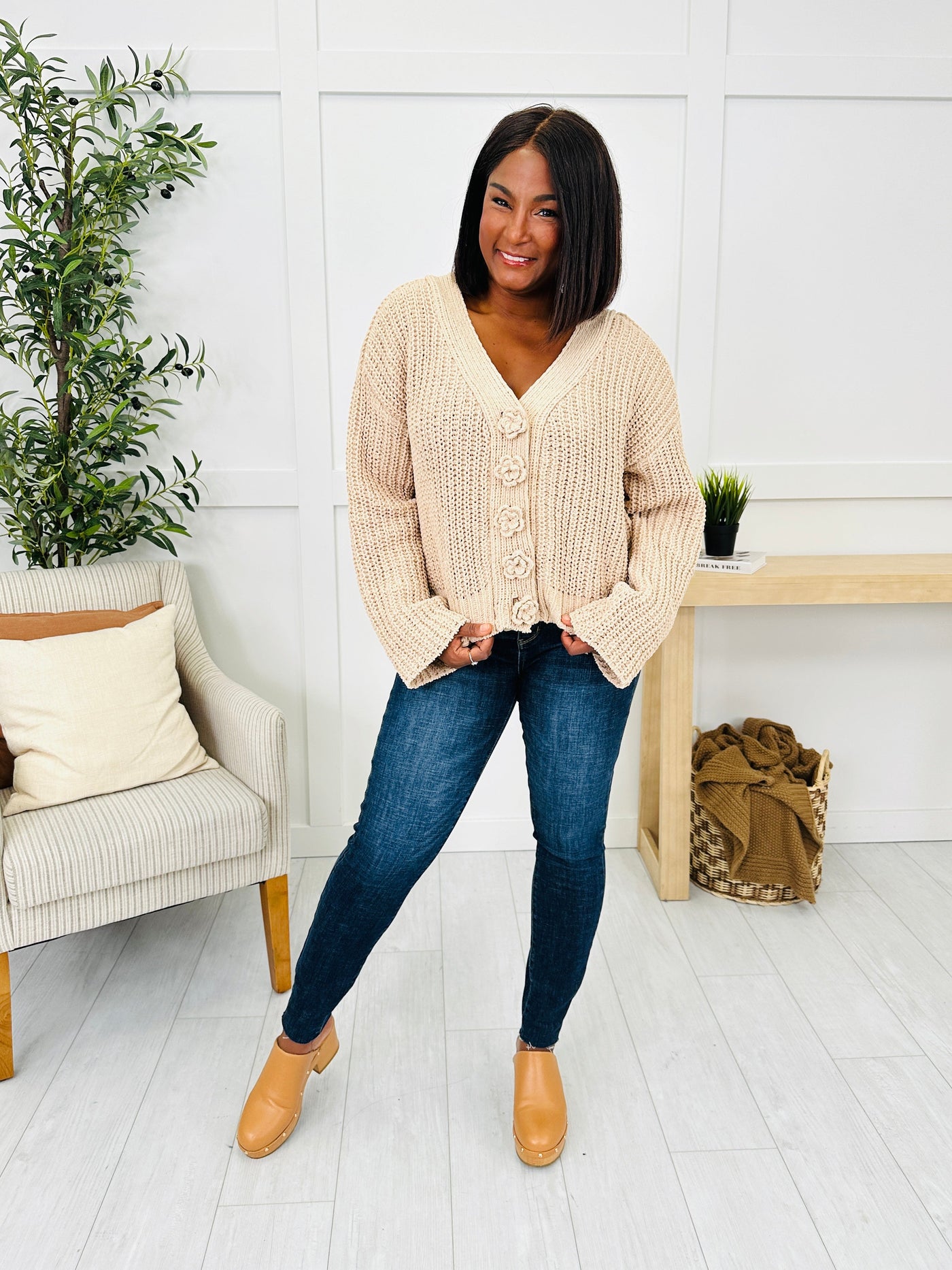 Bloom Where Buttoned Cardigan in Latte