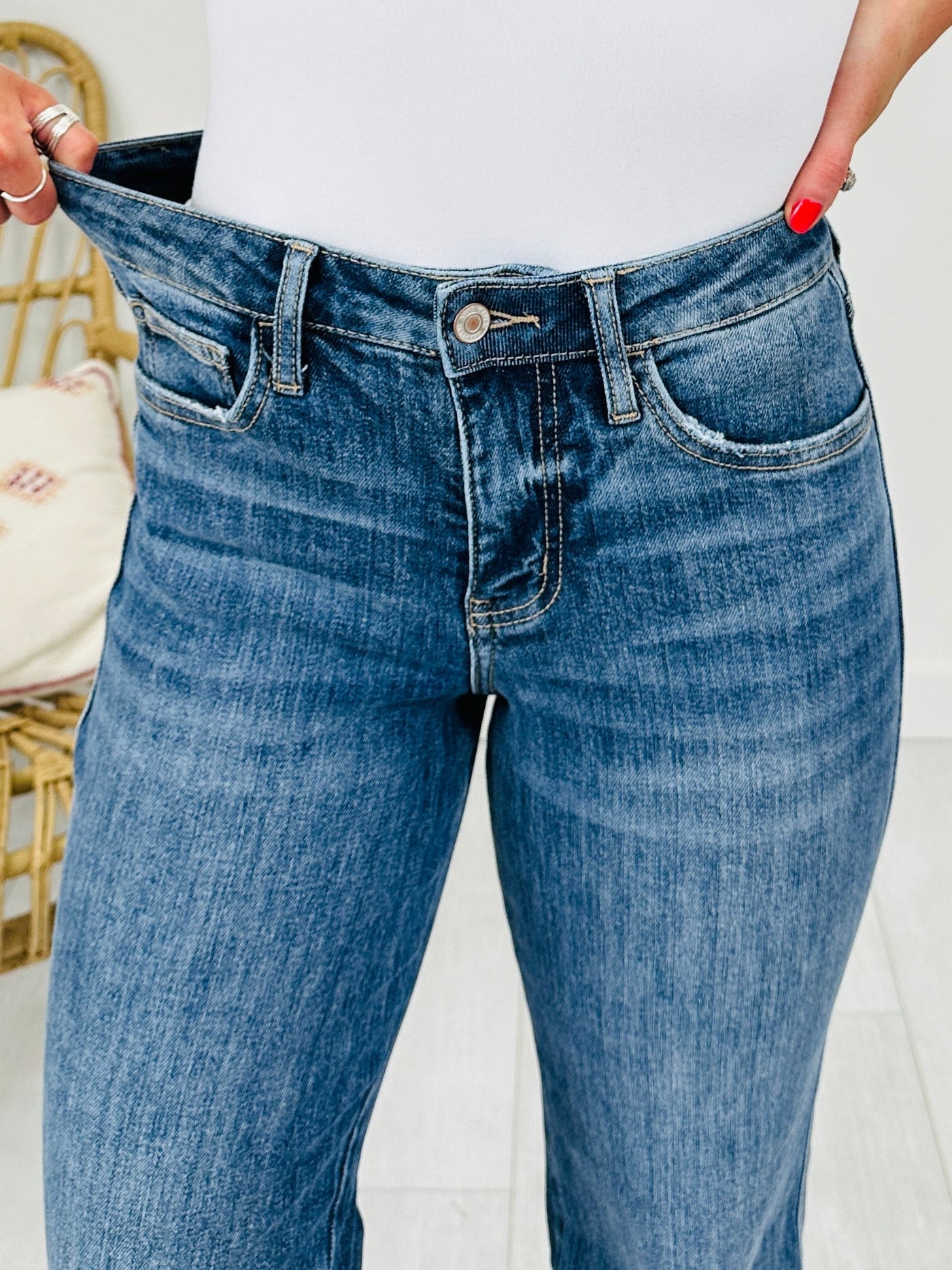 Change Your Tune Tummy Control Cropped Slim Wide Leg Jeans