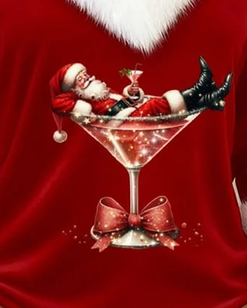 Top Plüsch Weihnachtsdruck Langarm