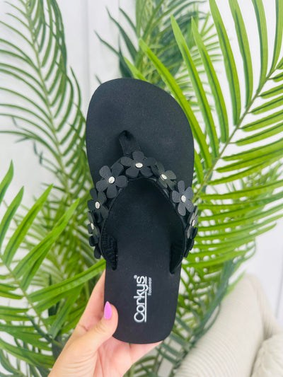 Blooming Comfort Flip Flops in Black