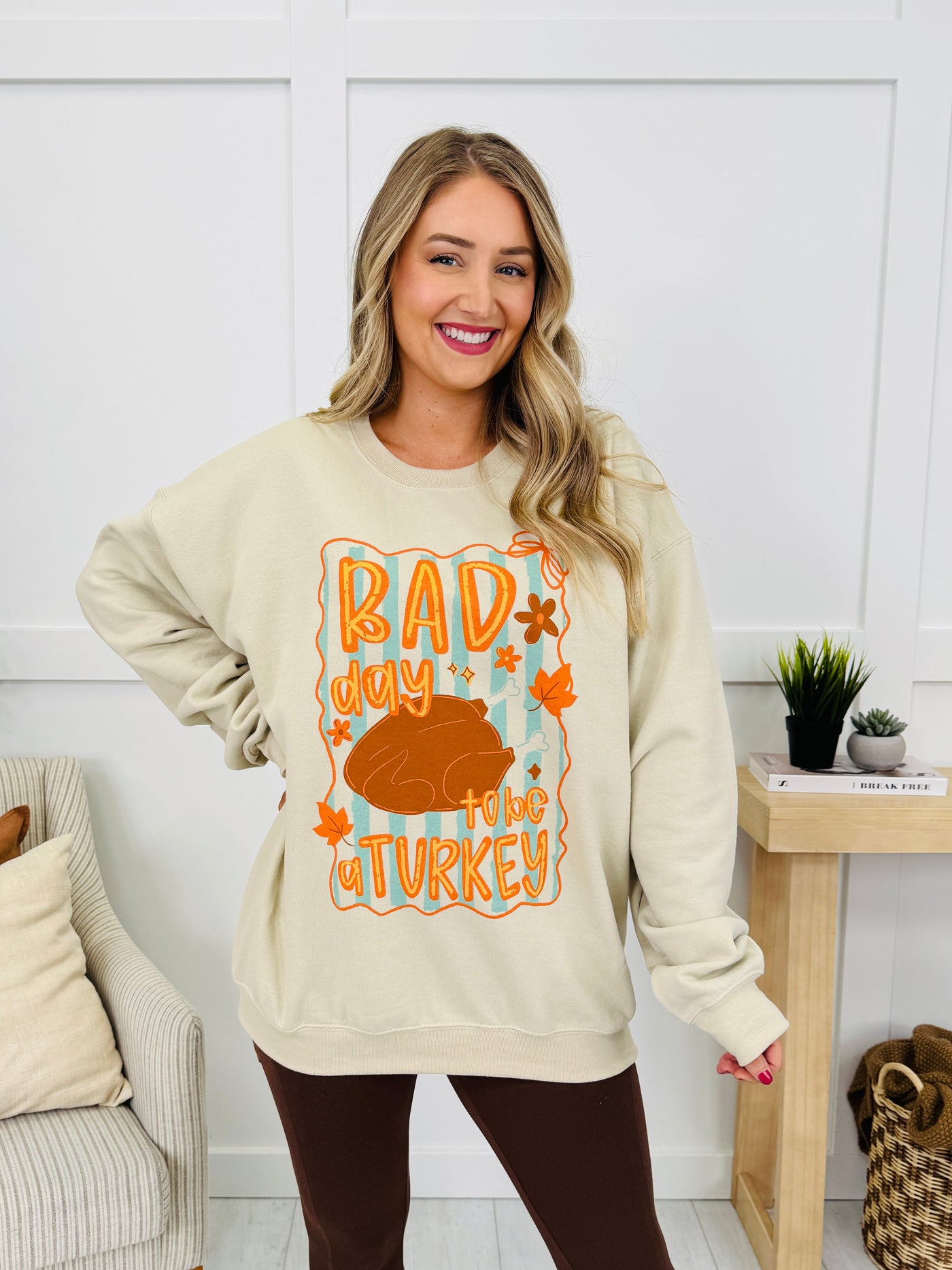 Bad Day To Be A Turkey Graphic Crewneck Graphic Sweatshirt