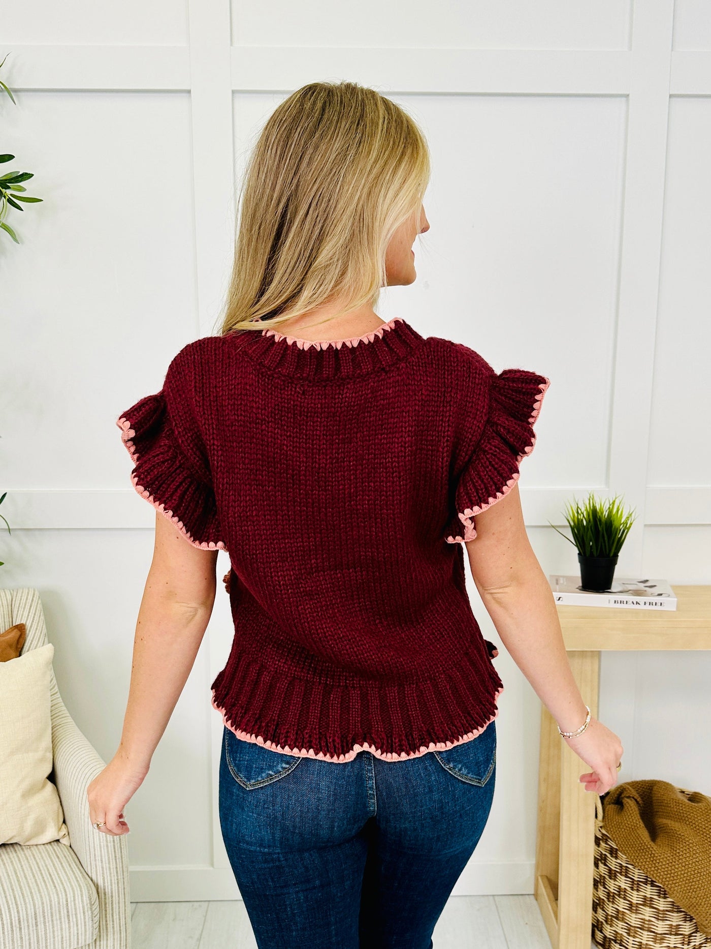 Buttoned Blooms Cardigan in Burgundy