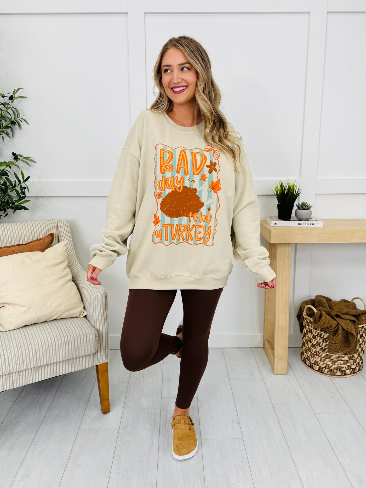 Bad Day To Be A Turkey Graphic Crewneck Graphic Sweatshirt