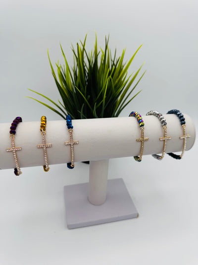 Beaded Cross Bracelet- Multiple Colors!