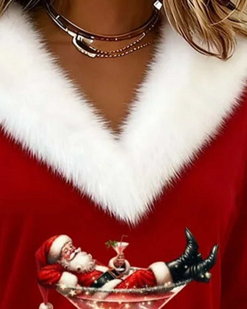 Top Plüsch Weihnachtsdruck Langarm