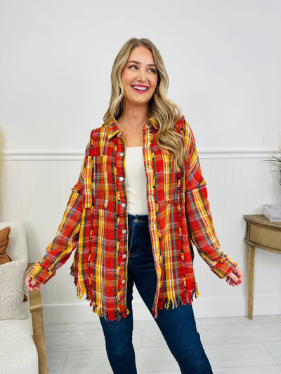 Cabin Fringe Flannel in Orange/Red