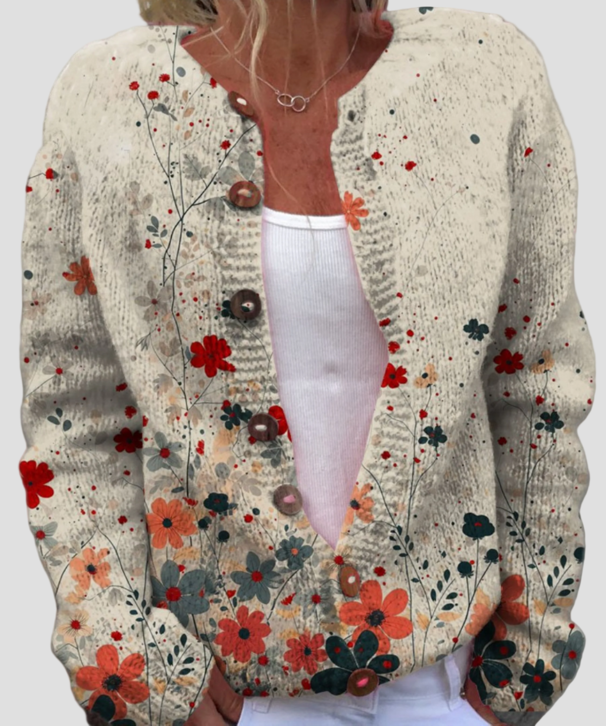 Vintage Flower Art Print | Buttoned Cardigan Sweater