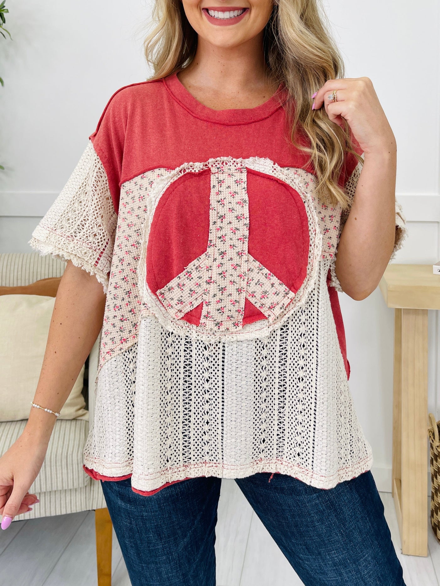 Blooming Peace Top in Tomato