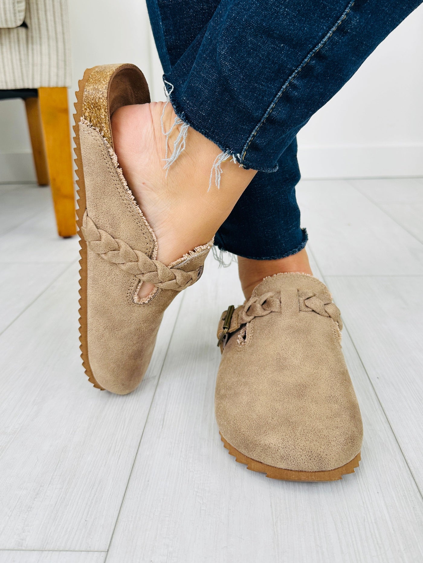 Buckle Blissed Clogs in Beige