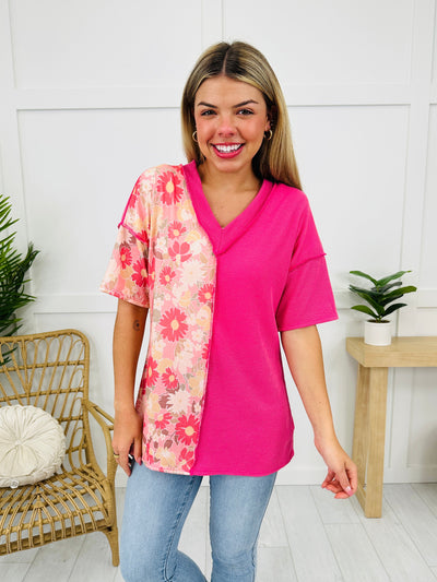 Bloom And Blend Top in Hot Pink