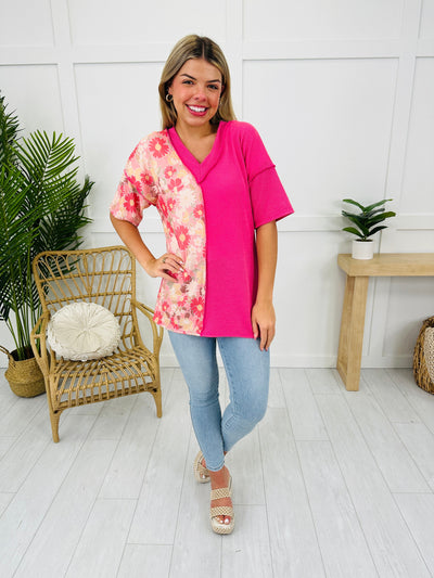 Bloom And Blend Top in Hot Pink
