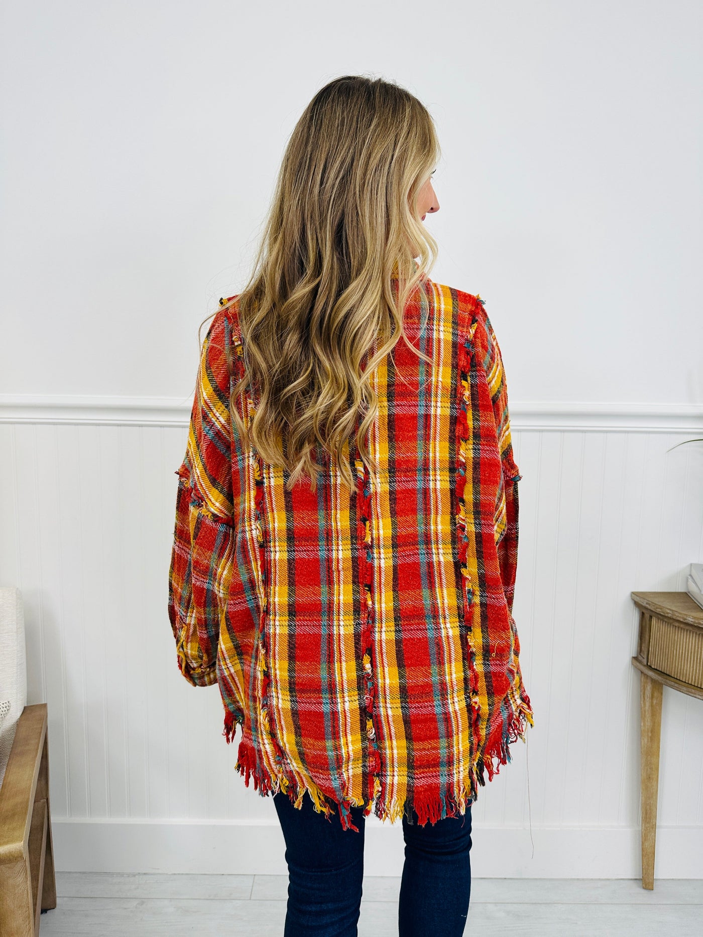 Cabin Fringe Flannel in Orange/Red