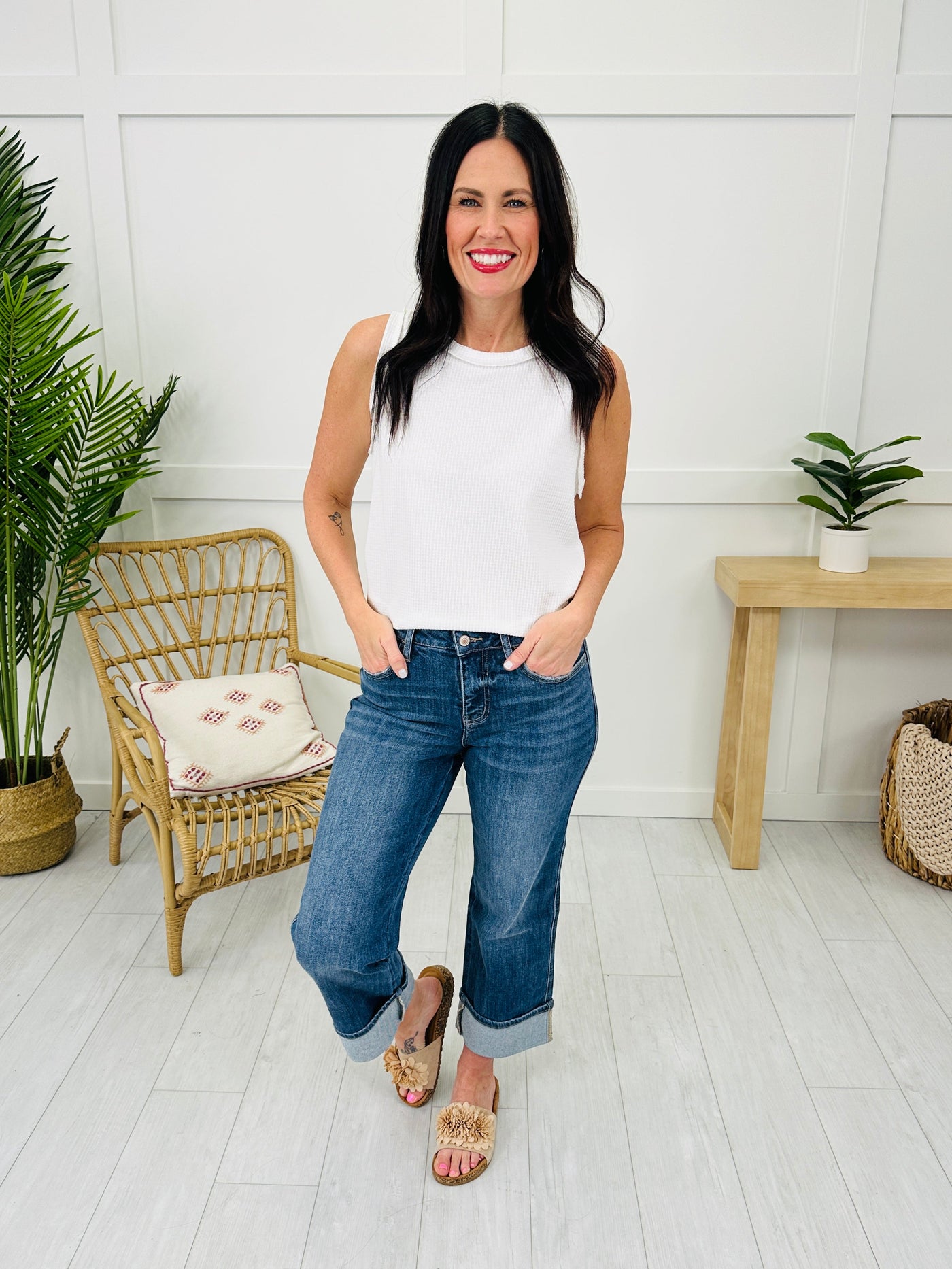 Change Your Tune Tummy Control Cropped Slim Wide Leg Jeans