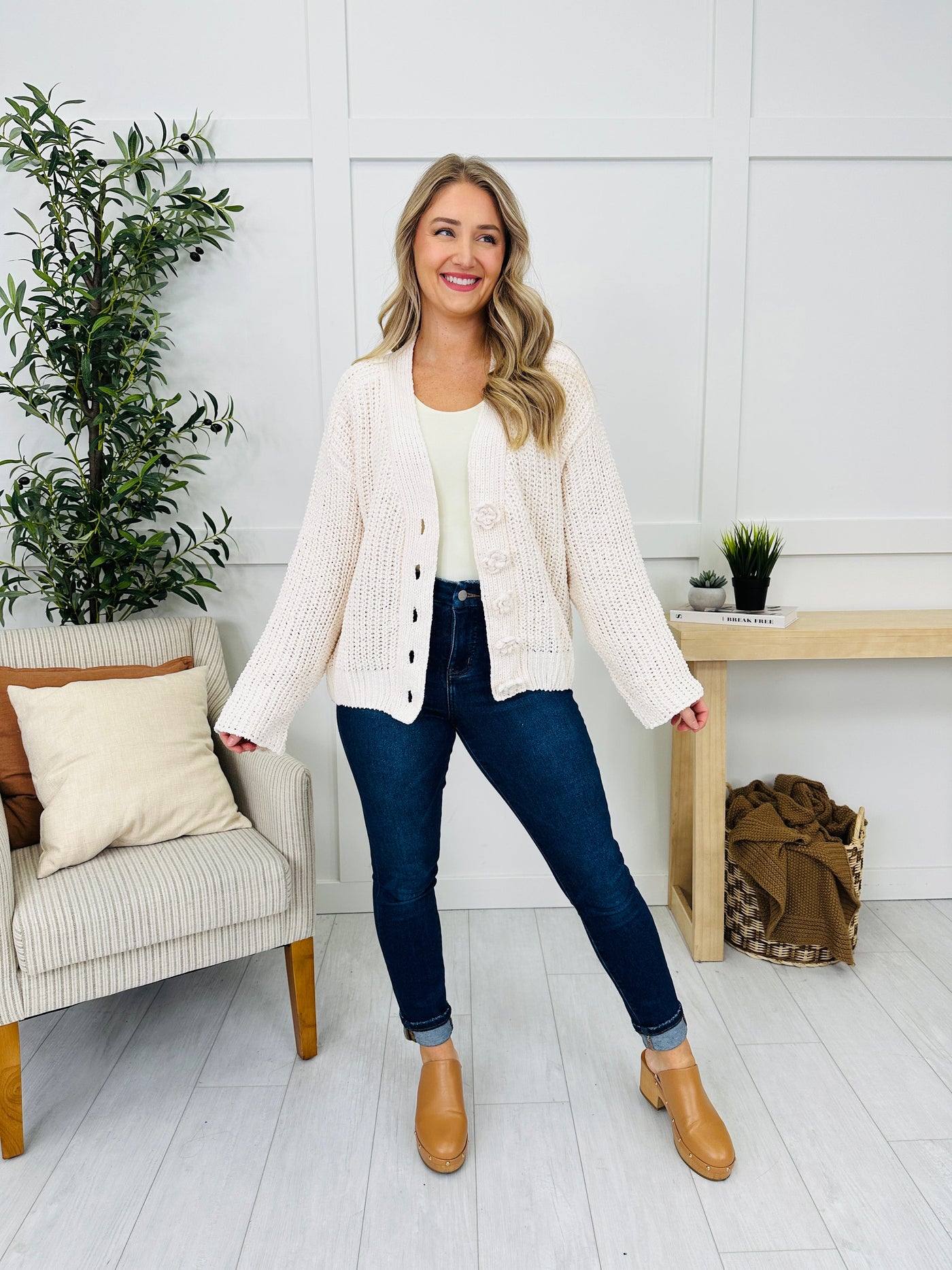 Bloom Where Buttoned Cardigan in Powder Cream