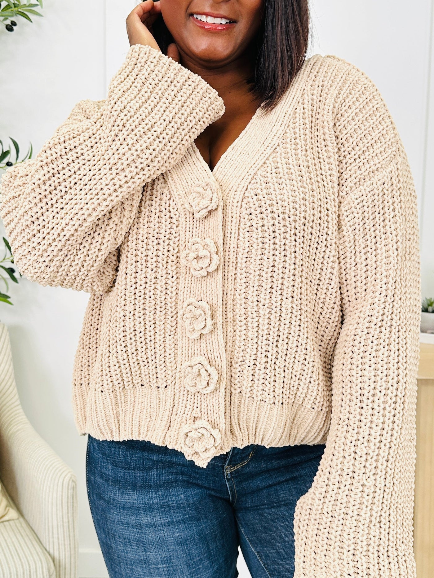 Bloom Where Buttoned Cardigan in Latte