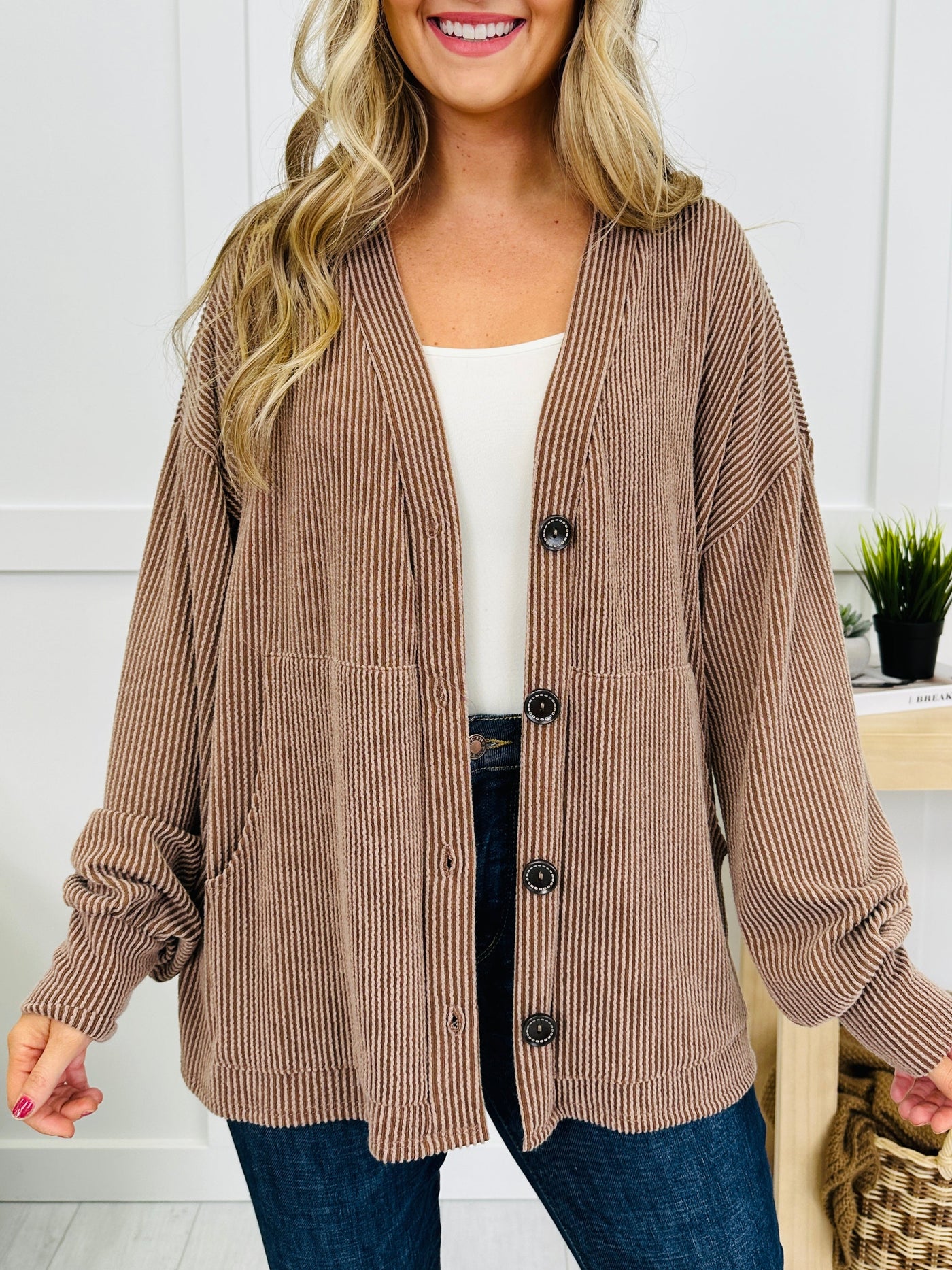 Between the Buttons Cardigan In Chestnut