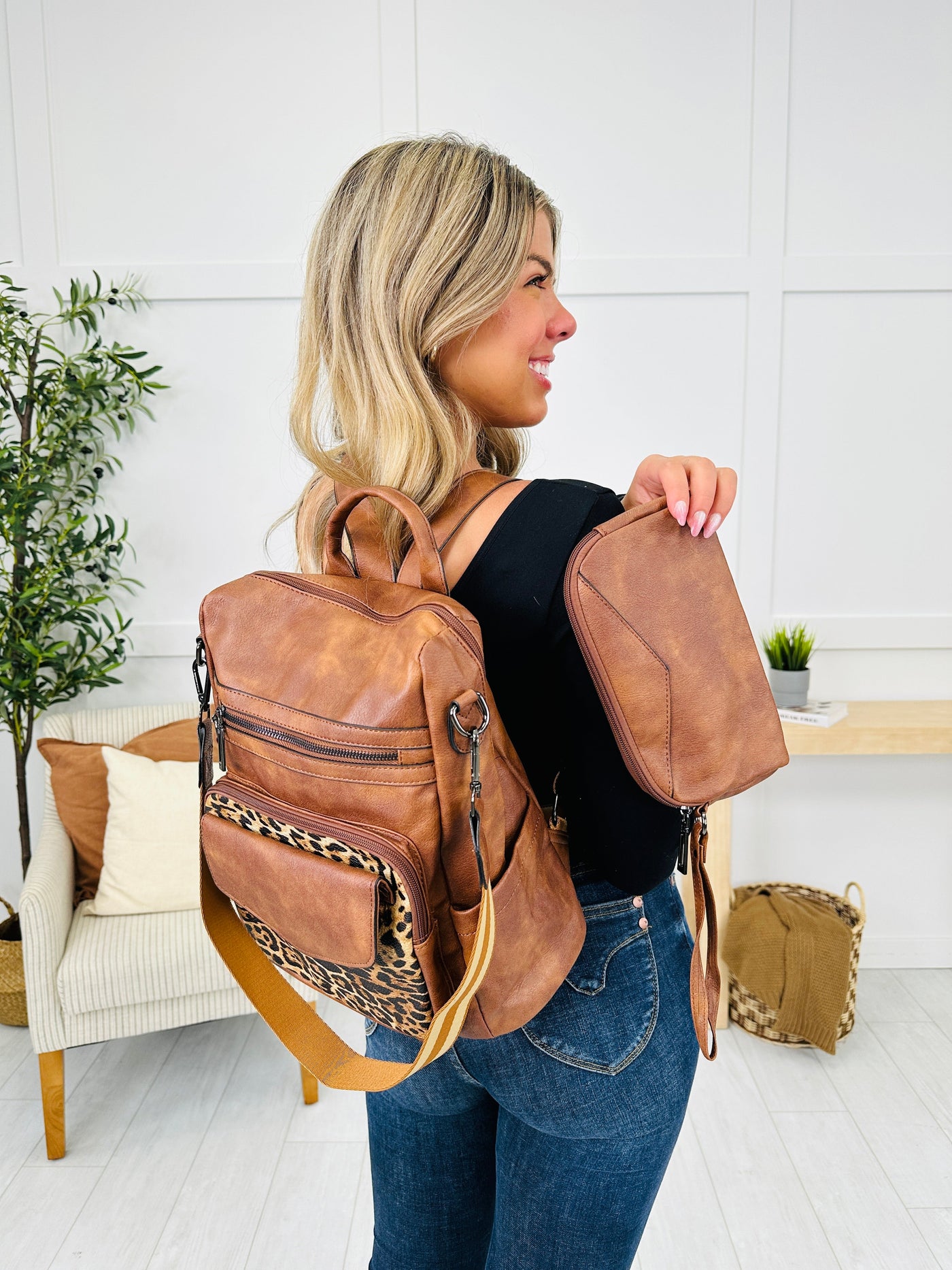 Brown Backpack Purse Set