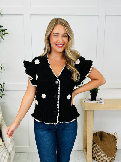 Buttoned Blooms Cardigan in Black