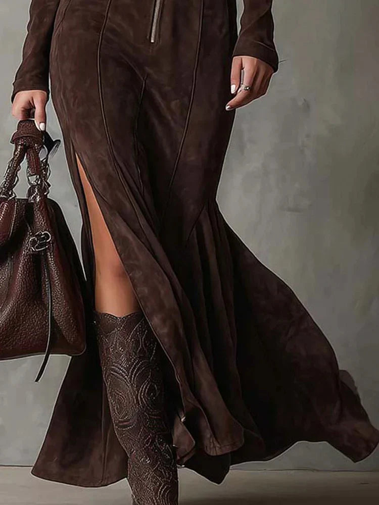 Raffaella – Vintage Brown Long Dress with Zipper